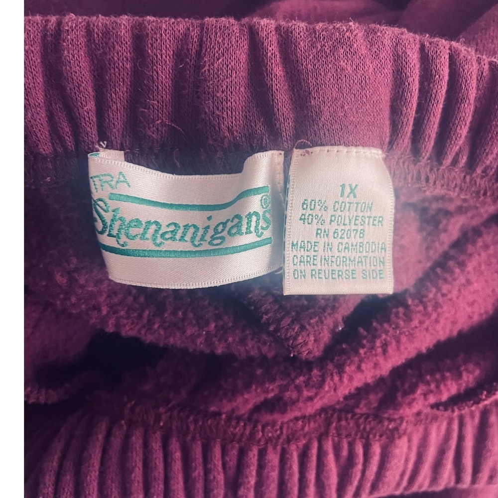 Vintage Embroidered Jog Set Size 1X Straight Leg Wine Cottagecore Fall Cozy Warm - Picture 9 of 15
